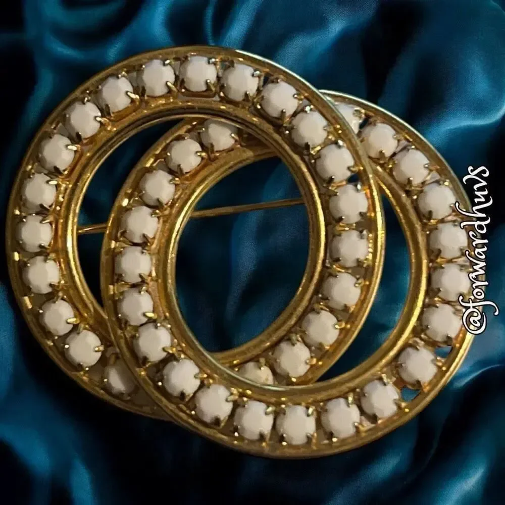 Vintage Gold Brooch with White “Stones”